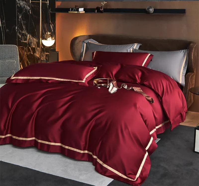 A-Red Solid Color Border Bedsheet With 2 Pillow Cover Design 006 - Image 1