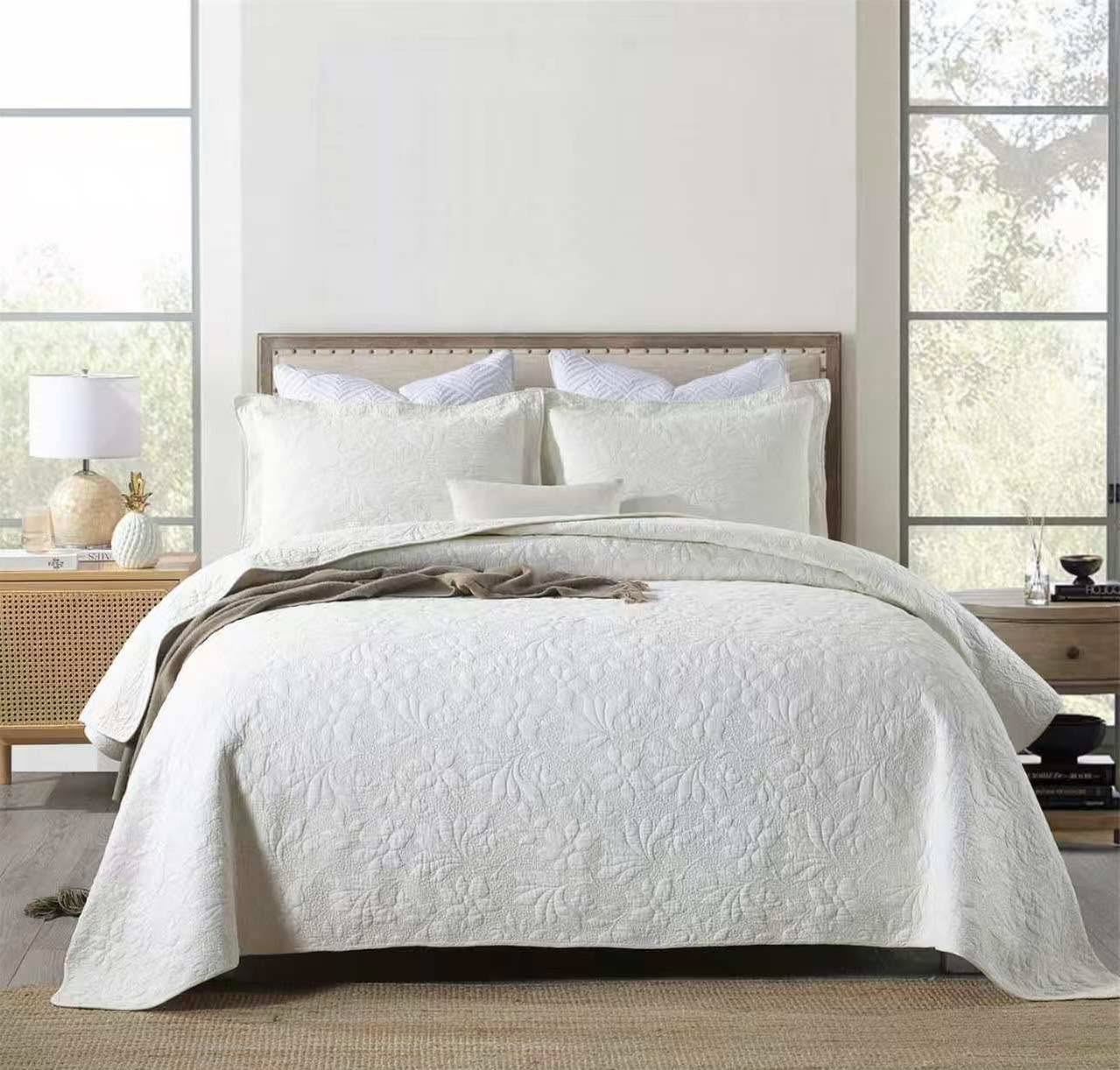 ARAZ-BED-SPREADS-015 White Bedspread With 2 pcs Pillow Cover 015 - Image 1